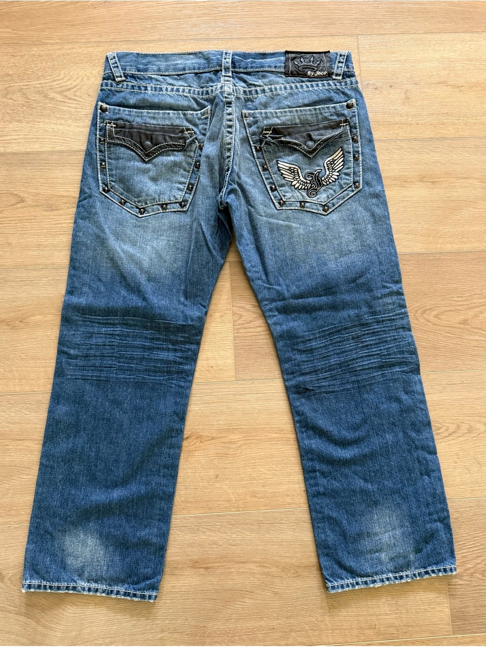 JNCO Rare Y2K Leather Studded Straight Leg Jeans 38x29